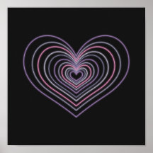 Arte de Parede Poster Coração Neon Roxo