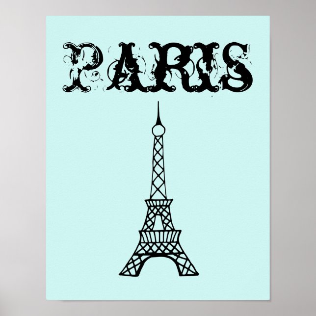 Arte de Parede Poster da Torre Eiffel em Aqua Pret (Frente)
