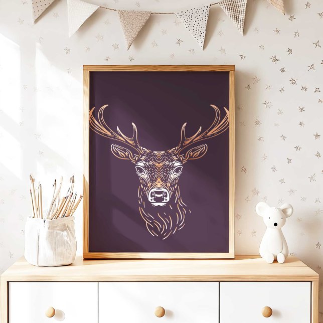 Arte de Parede Poster de Berçário de Veado da Flor (Woodland Deer Nursery Wall Art Poster Print by TinkPrints.)