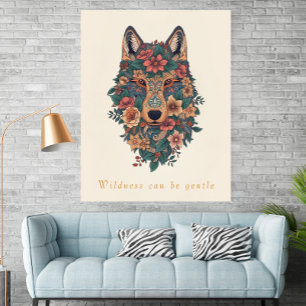 Arte de Parede Poster de Lobo Floral Boho