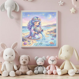 Arte de Parede Poster do Bebê Aquário Zodíaco Fofo
