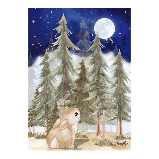 Arte de parede pôster do Coelho  Noite Estrelada (Bunny Wall art Poster Starry Night)