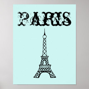 Arte de Parede Poster Impressa Torre Eiffel Aqua P