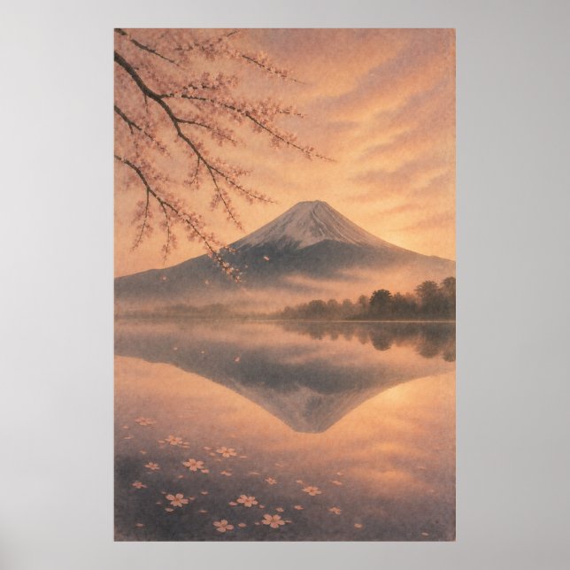 Arte de Parede Poster Japandi Reflexo do Monte Fuj (Frente)