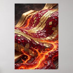 Arte de Parede Poster Mosaico de Onda Vermelha Lux