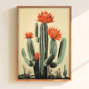 Arte de Parede Retro de Cactus Florido Impressão V