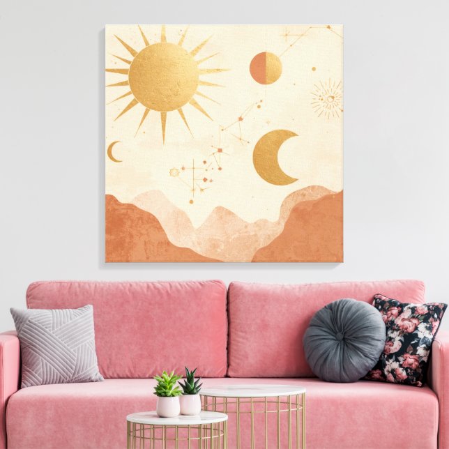 Arte de Parede Sol Lua e Estrelas – Decoração Boho (Insitu(Sala de estar))
