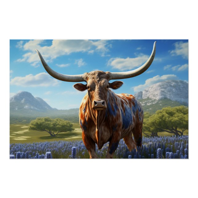 Arte de Parede Texas Longhorn - Pôster Brilhante (Frente)