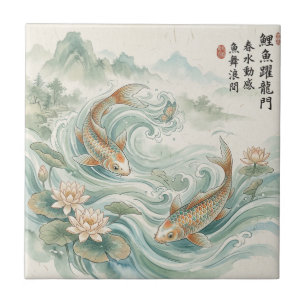 Arte de Peixe Koi Lótus em Tinta Lavada