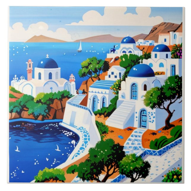 Arte de Pintura por Aquarela Santorini - Ilha Greg (Frente)