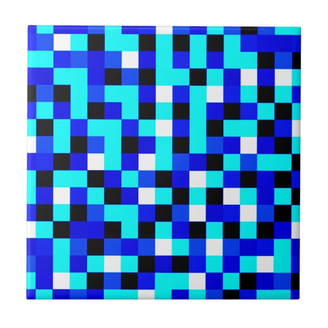 Arte de Pixel Aleatório Xadrez - Azul e Branco (Frente)