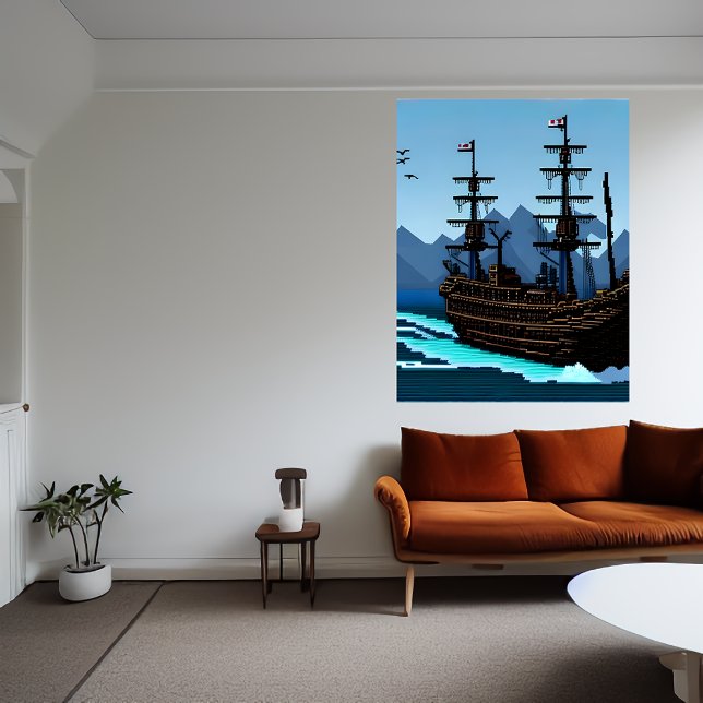 Arte de Pixel, navio no oceano | AI Art Poster (Criador carregado)