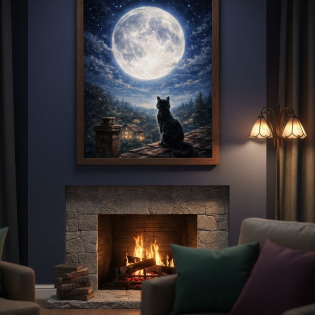 Arte de Poster de Gato Preto Místico Noite de Lua  (Criador carregado)
