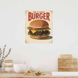 Arte de Poster de Hambúrguer Diner Vintage Retro