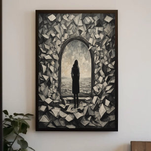 Arte de Pôster de Papéis Flutuantes Monocromáticos