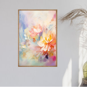 Arte de Pôster de Parede Floral Abstrata em Aquare