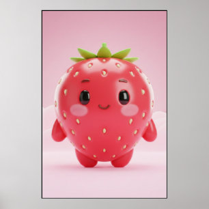 Arte de Poster de Personagem de Morango Fofo