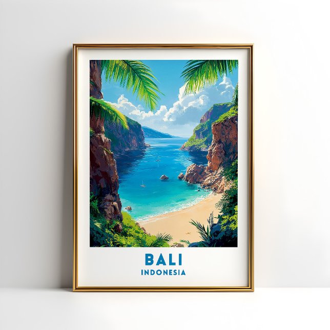 Arte de Poster de Viagem da Praia de Bali Indonési (Criador carregado)