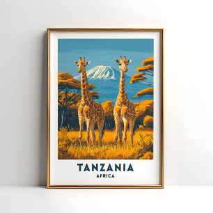 Arte de Poster de Viagem de Safári de Girafa da Ta