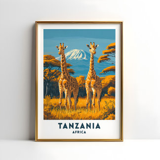 Arte de Poster de Viagem de Safári de Girafa da Ta