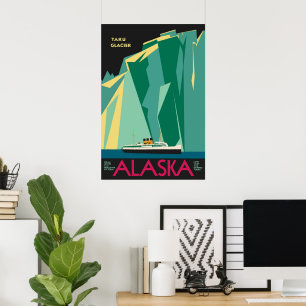 Arte de Poster de Viagem do Alasca Antigo, Geleira