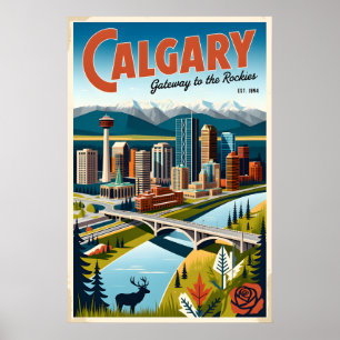 Arte de Poster de Viagem Retro Calgary Canadá