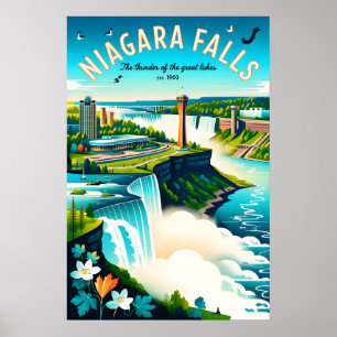 Arte de Poster de Viagem Retro das Cataratas de Ni