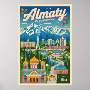 Arte de Poster de Viagem Retro de Almaty Cazaquist