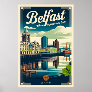 Arte de Poster de Viagem Retro de Belfast Irlanda