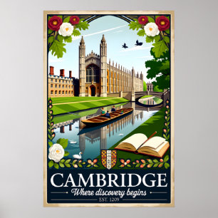 Arte de Poster de Viagem Retro de Cambridge Inglat