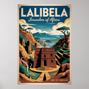 Arte de Poster de Viagem Retro de Lalibela Etiópia