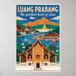 Arte de Poster de Viagem Retro de Luang Prabang La