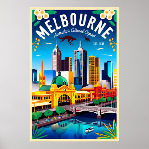 Arte de Poster de Viagem Retro de Melbourne Austrá