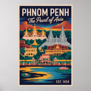 Arte de Poster de Viagem Retro de Phnom Penh Cambo