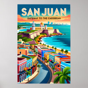 Arte de Poster de Viagem Retro de San Juan Porto R