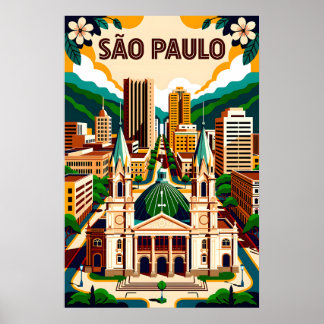 Arte de Poster de Viagem Retro de São Paulo Brasil