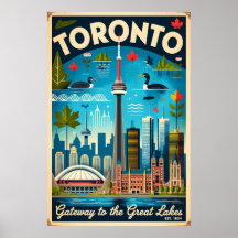 Arte de Poster de Viagem Retro de Toronto Canadá
