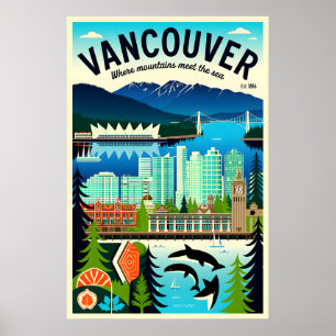 Arte de Poster de Viagem Retro de Vancouver Canadá