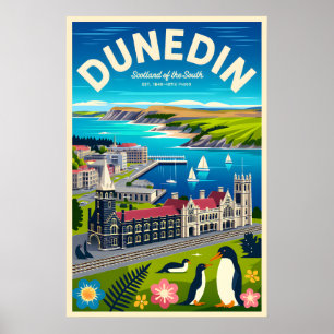 Arte de Poster de Viagem Retro Dunedin Nova Zelând