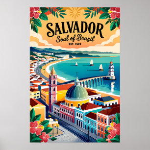 Arte de Poster de Viagem Retro Salvador Brasil