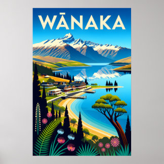 Arte de Poster de Viagem Retro Wānaka Nova Zelândi