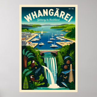 Arte de Poster de Viagem Retro Whangārei Nova Zelâ