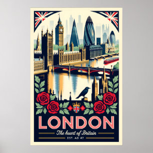 Arte de Poster de Viagem Retrospetivo Londres Ingl