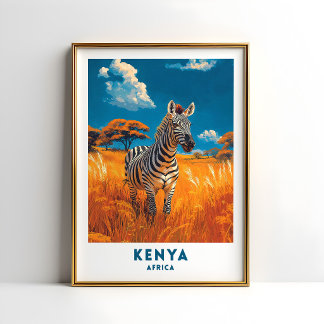 Arte de Poster de Viagem Safari Zebra do Quênia