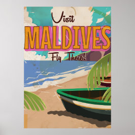 Arte de pôster de viagem vintage da ilha Maldivas.