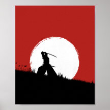 Arte de Poster Silhueta de Guerreiro Samurai Japon