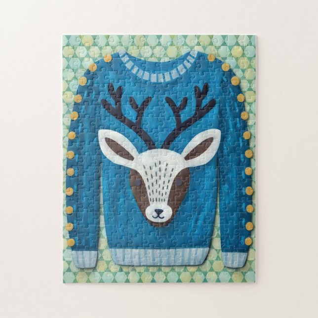 Arte de quebra-cabeça de Natal com cervo fofo (Vertical)