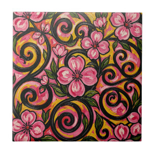 Arte de redemoinho floral rosa vibrante