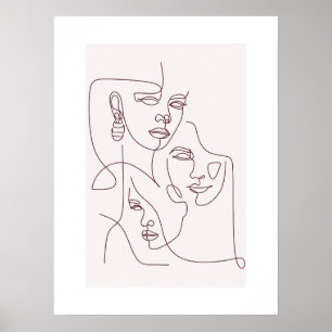 Arte de Rosto de Linha Minimalista Poster W Boho