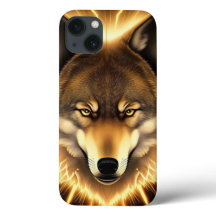 Arte de Rosto de Lobo Dourado Emanando Energia Rad
